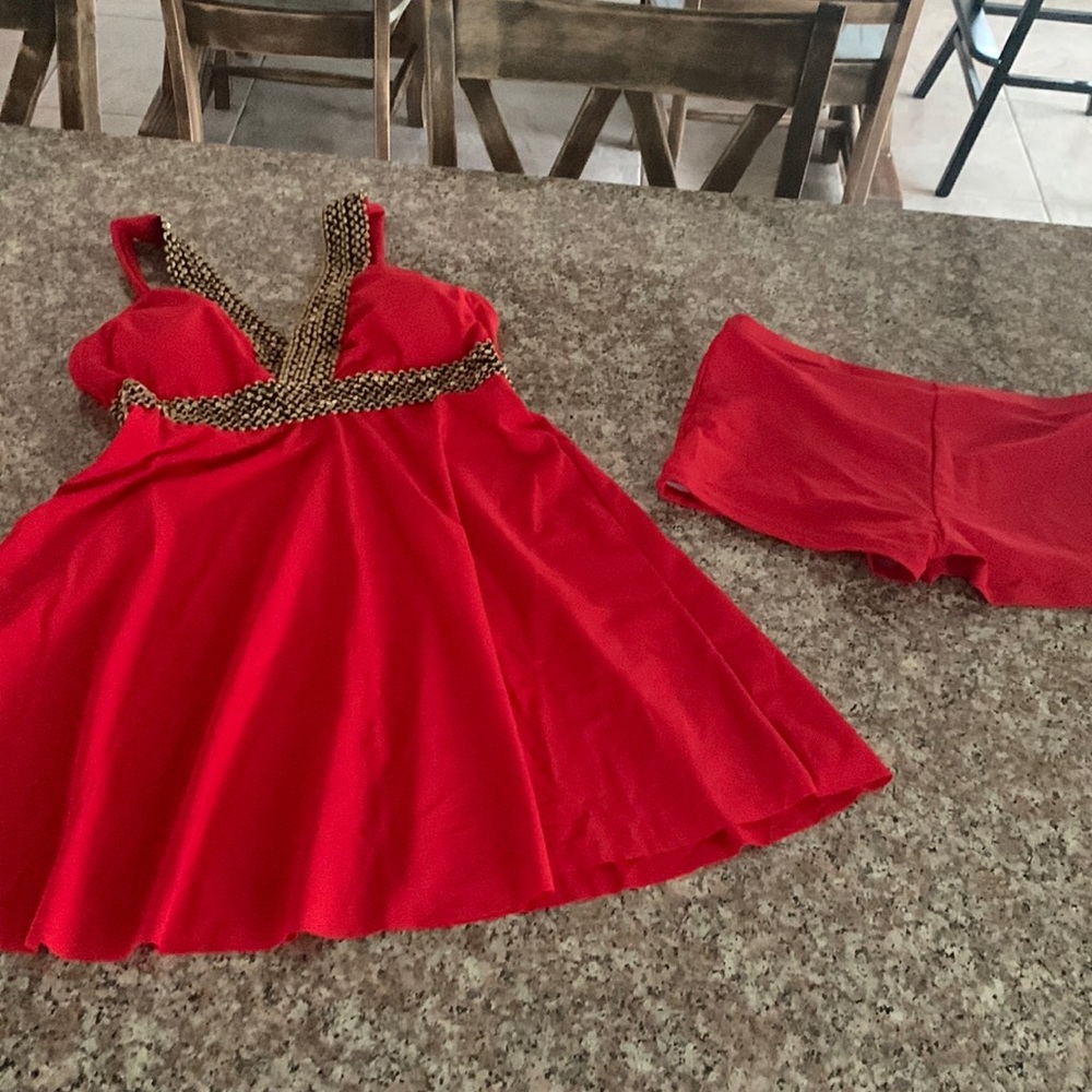 Brand new never worn red bathing suit dress with shorts